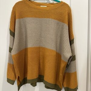 Colorblock Knit Sweater - Mustard, Gray, and Olive